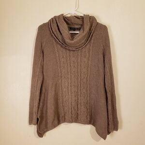 Jeanne Pierre Small Cable Knit Cotton Sweater Tan Brown